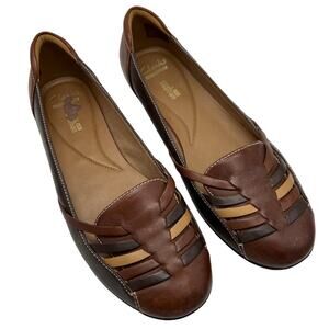 Clarks Gracelin Gemma Flat Shoes Women's Size 9.5 Brown Leather Ballet Huarache